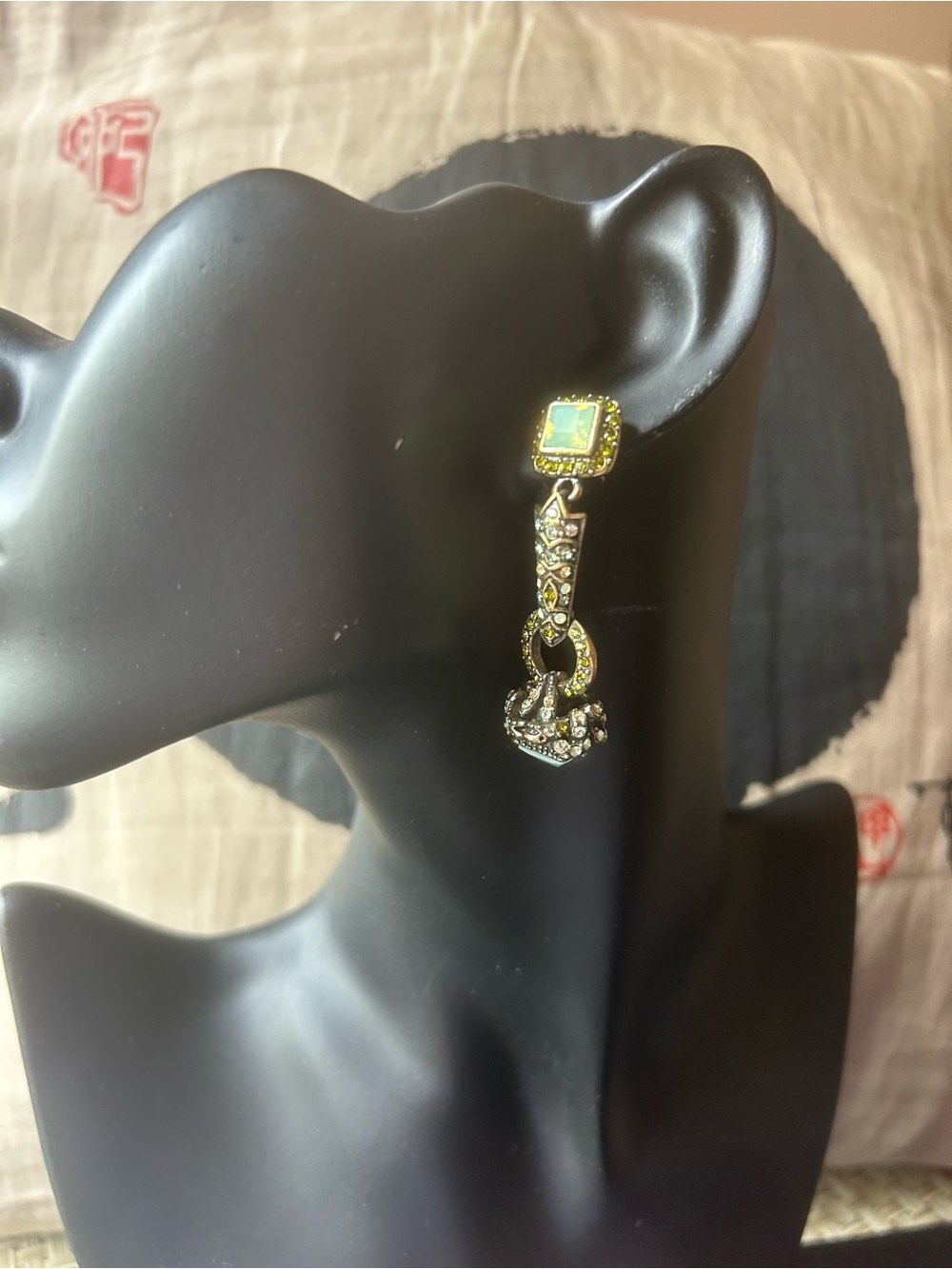 Heidi Daus Gold-Tone Drop Earrings multicolored crystals, and opal type stones